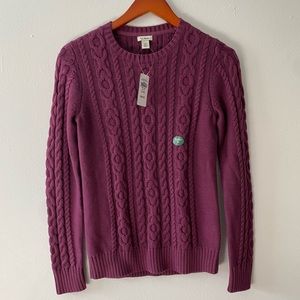 LL Bean Fisherman Cable-knit Sweater Size XS Purple NWT!